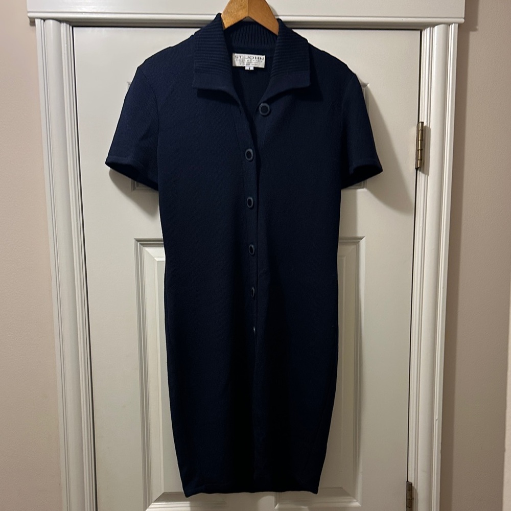 St. John Midnight Blue Short Sleeve Dress